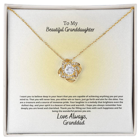 To My Beautiful Granddaughter Love Knot Necklace