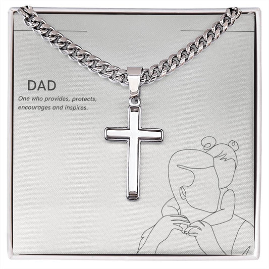 To My Dad Artisan Cross Necklace on Cuban Chain