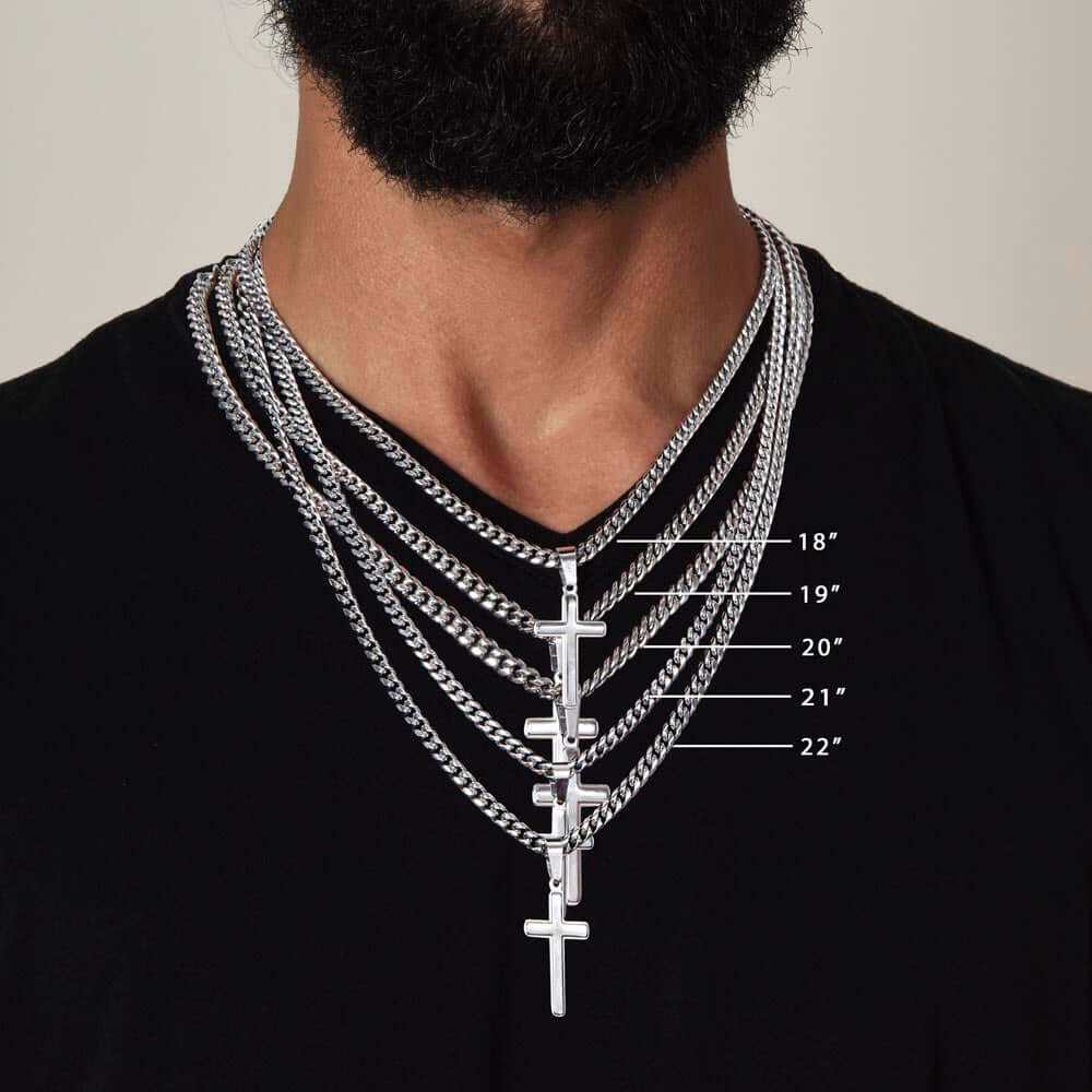 To Our Dad Artisan Cross Necklace on Cuban Chain