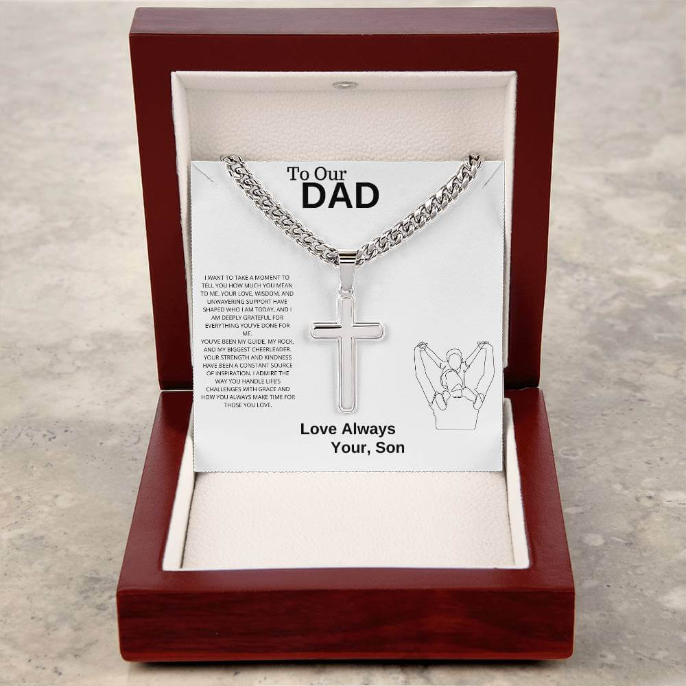 To Our Dad Artisan Cross Necklace on Cuban Chain