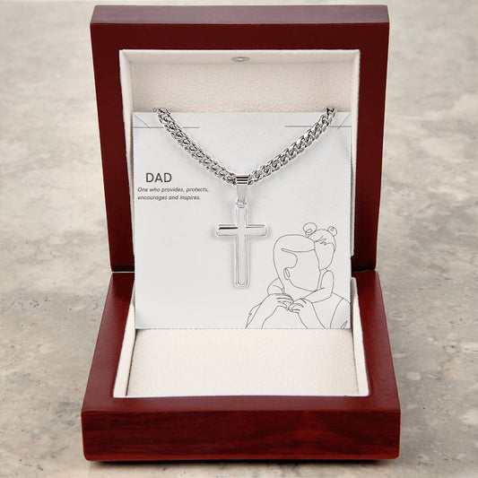 To My Dad Artisan Cross Necklace on Cuban Chain