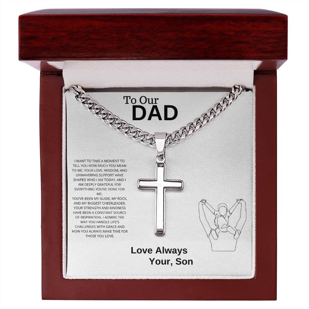 To Our Dad Artisan Cross Necklace on Cuban Chain